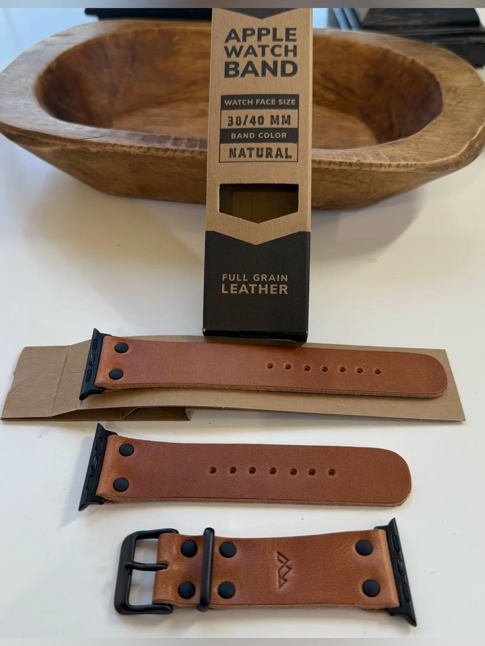 Range Leather Co. Apple Watch Band Full Grain Leather in Natural NIB Sz 38/40mm